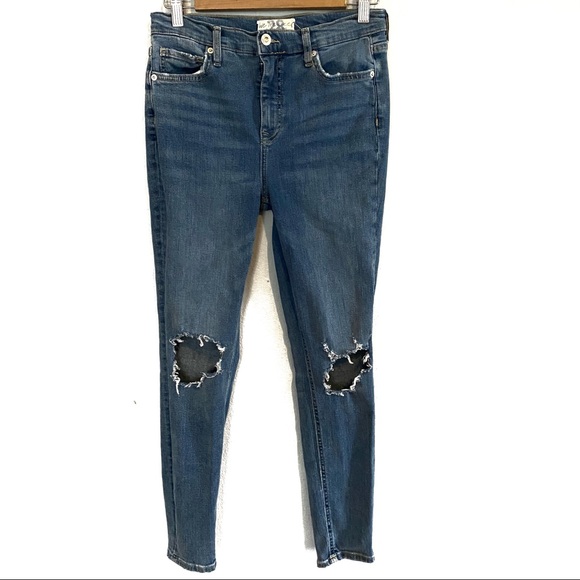 Free People We the Free high waisted busted knee medium wash jeans, 28 - Picture 2 of 9